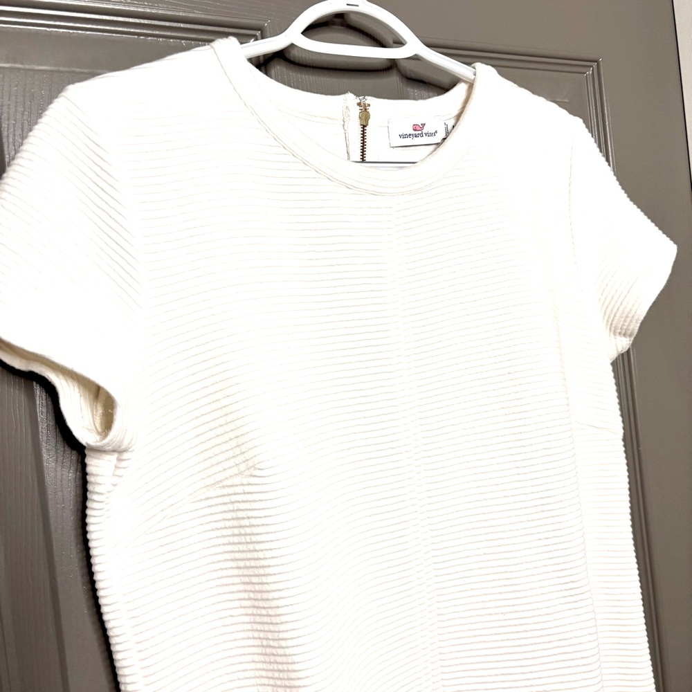 Vineyard Vines Ottoman Textured Ribbed Ivory Shift Dress M Short Sleeves - Picture 2 of 11
